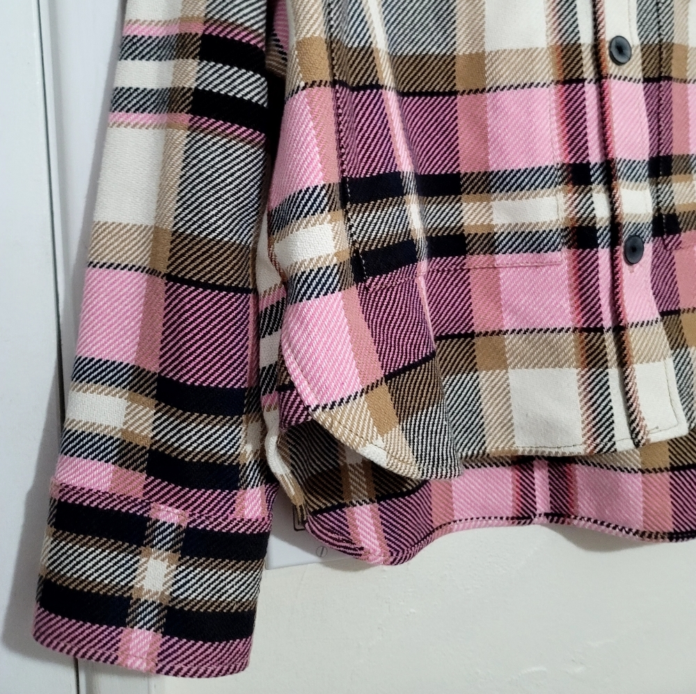 Zara Shacket Womens Size Small Pink Plaid Check Overshirt Oversized Long Sleeve - Picture 9 of 16